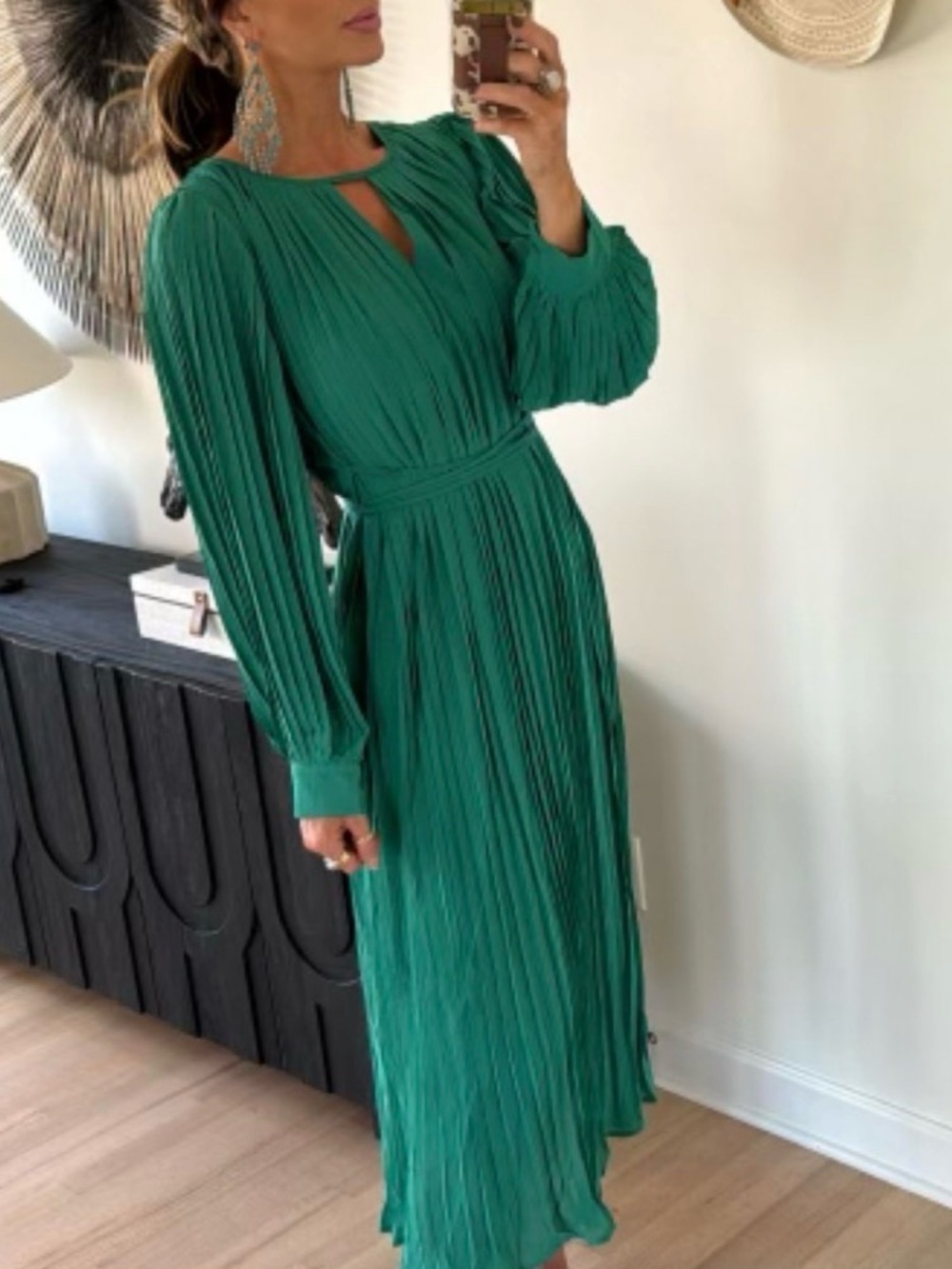 Ellison Green Pleated Maxi Dress Size Small - Picture 1 of 9